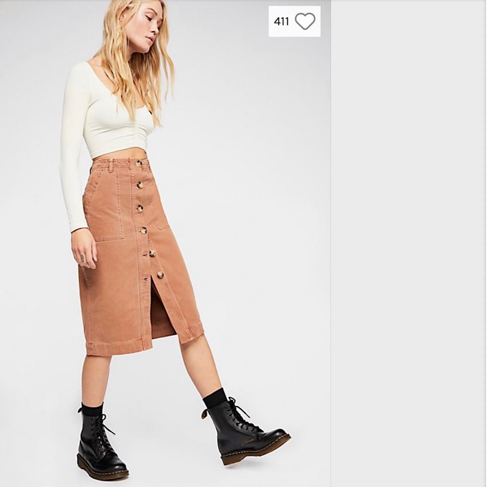 Free People Mid- Length Utility Skirt Brown NWT